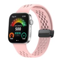 eses Silikonový dírkovaný řemínek s magnetickou přezkou pro Huawei Watch Fit 3 - Růžový