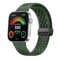 eses Silikonový dírkovaný řemínek s magnetickou přezkou pro Huawei Watch Fit 3 - Zelený