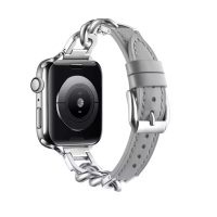 eses Kožený řemínek s řetízkem pro Apple Watch - Šedý, 42mm, 44mm, 45mm, 49mm