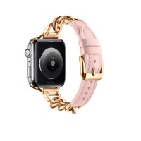 eses Kožený řemínek s řetízkem pro Apple Watch - Světle růžový, 42mm, 44mm, 45mm, 49mm