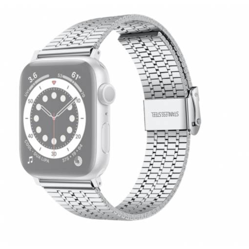 Foto - eses Kovový řemínek pro Apple Watch s trojitým proužkem - Stříbrný 38mm, 40mm, 41mm