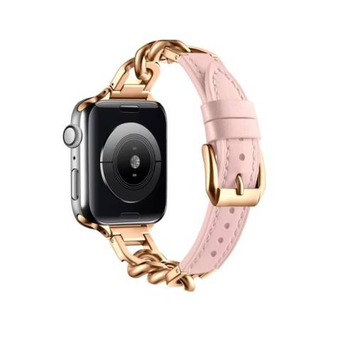 Foto - eses Kožený řemínek s řetízkem pro Apple Watch - Světle růžový, 38mm, 40mm, 41mm